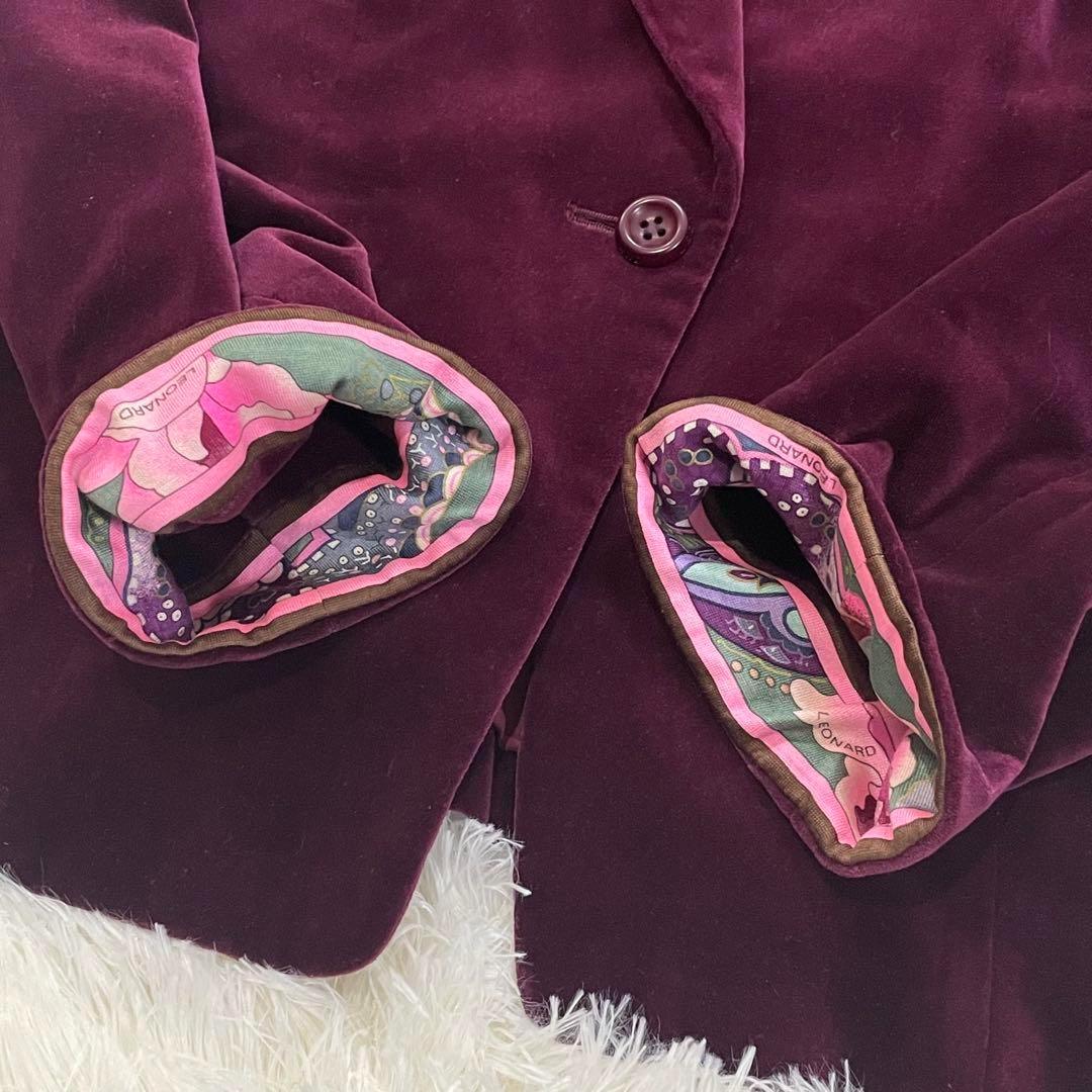 973 LEONARD テーラードジャケット ワインレッド 綿 絹 XL