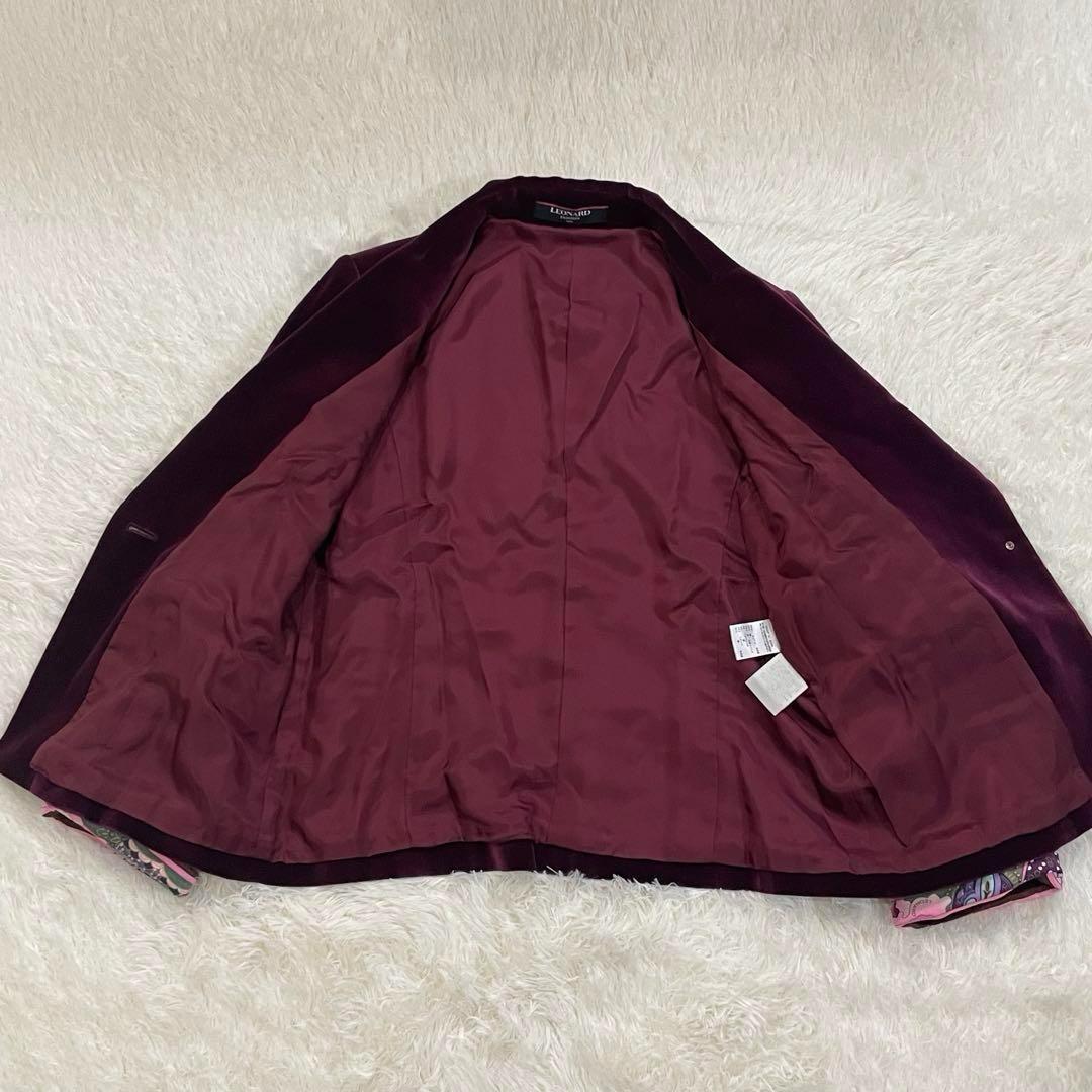 973 LEONARD テーラードジャケット ワインレッド 綿 絹 XL