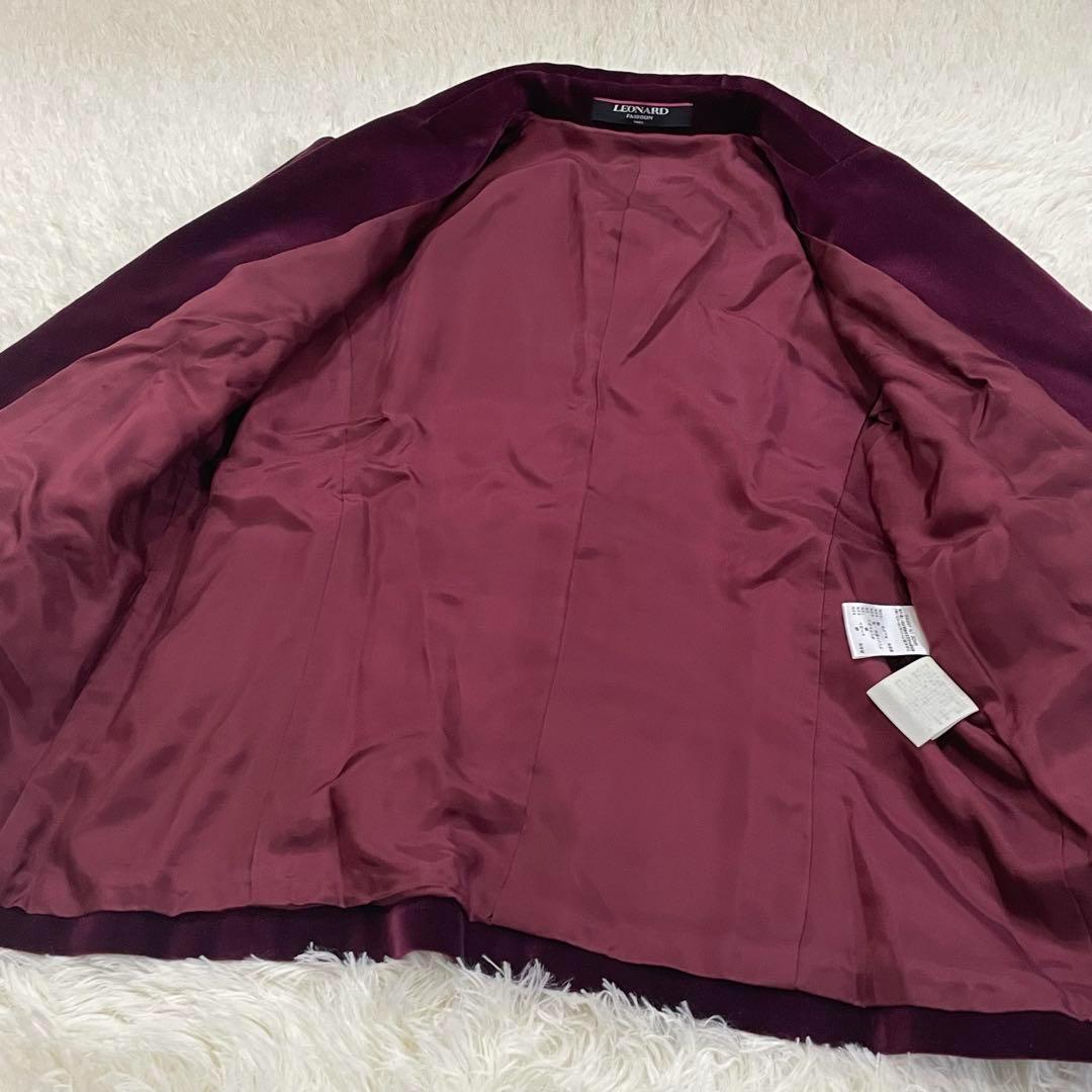 973 LEONARD テーラードジャケット ワインレッド 綿 絹 XL