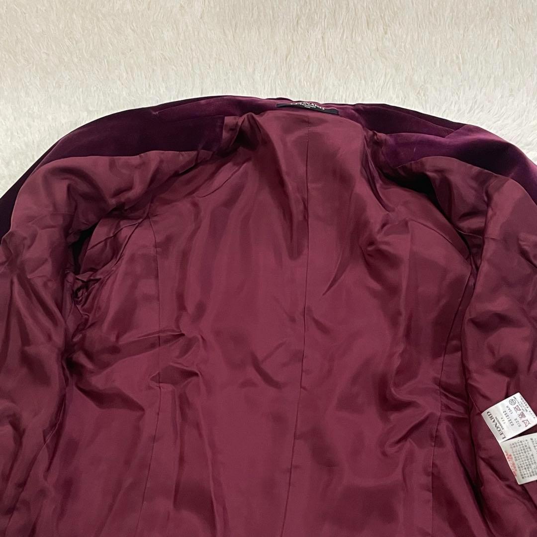 973 LEONARD テーラードジャケット ワインレッド 綿 絹 XL