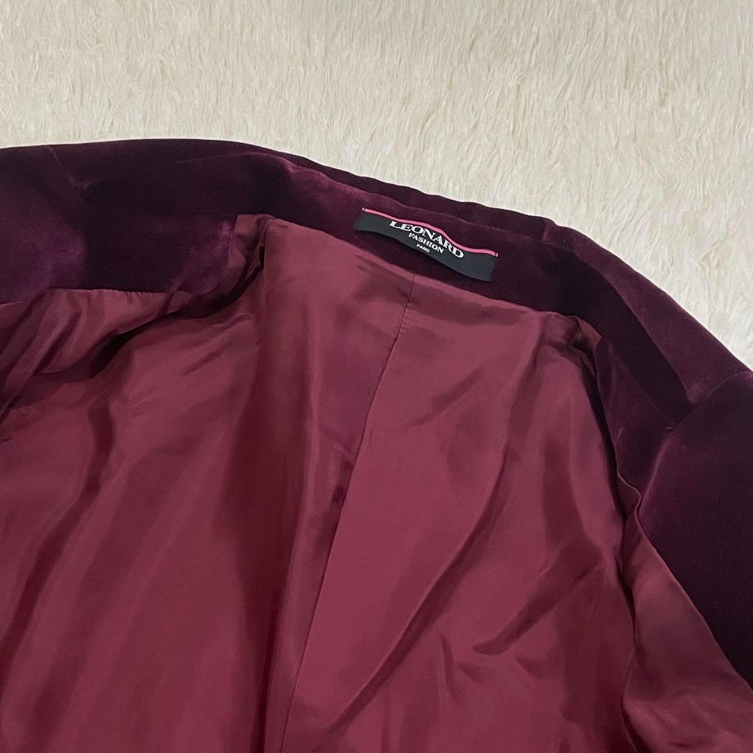 973 LEONARD テーラードジャケット ワインレッド 綿 絹 XL