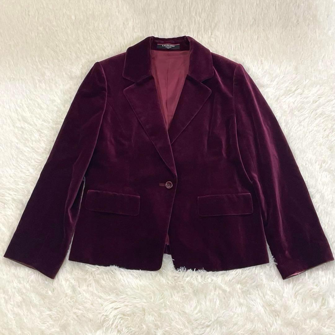 973 LEONARD テーラードジャケット ワインレッド 綿 絹 XL