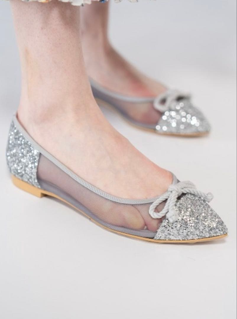 Emma Francis ポインテッドトゥ チュール フラットバレエシューズ