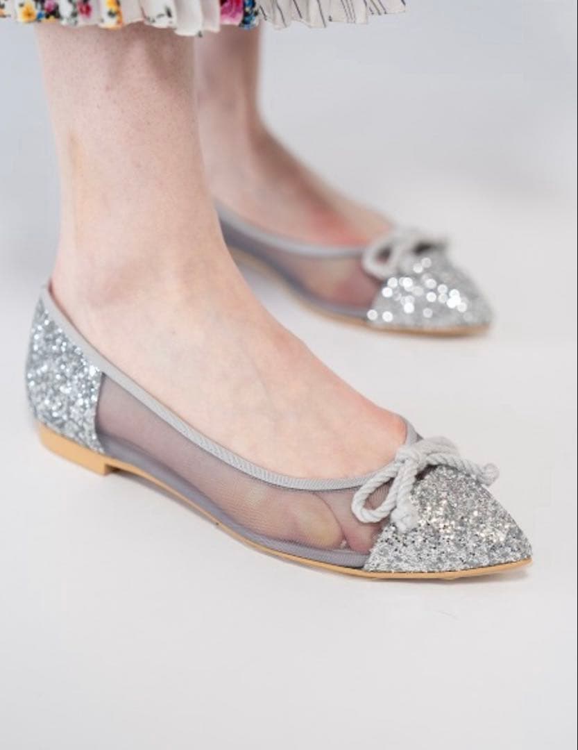 Emma Francis ポインテッドトゥ チュール フラットバレエシューズ