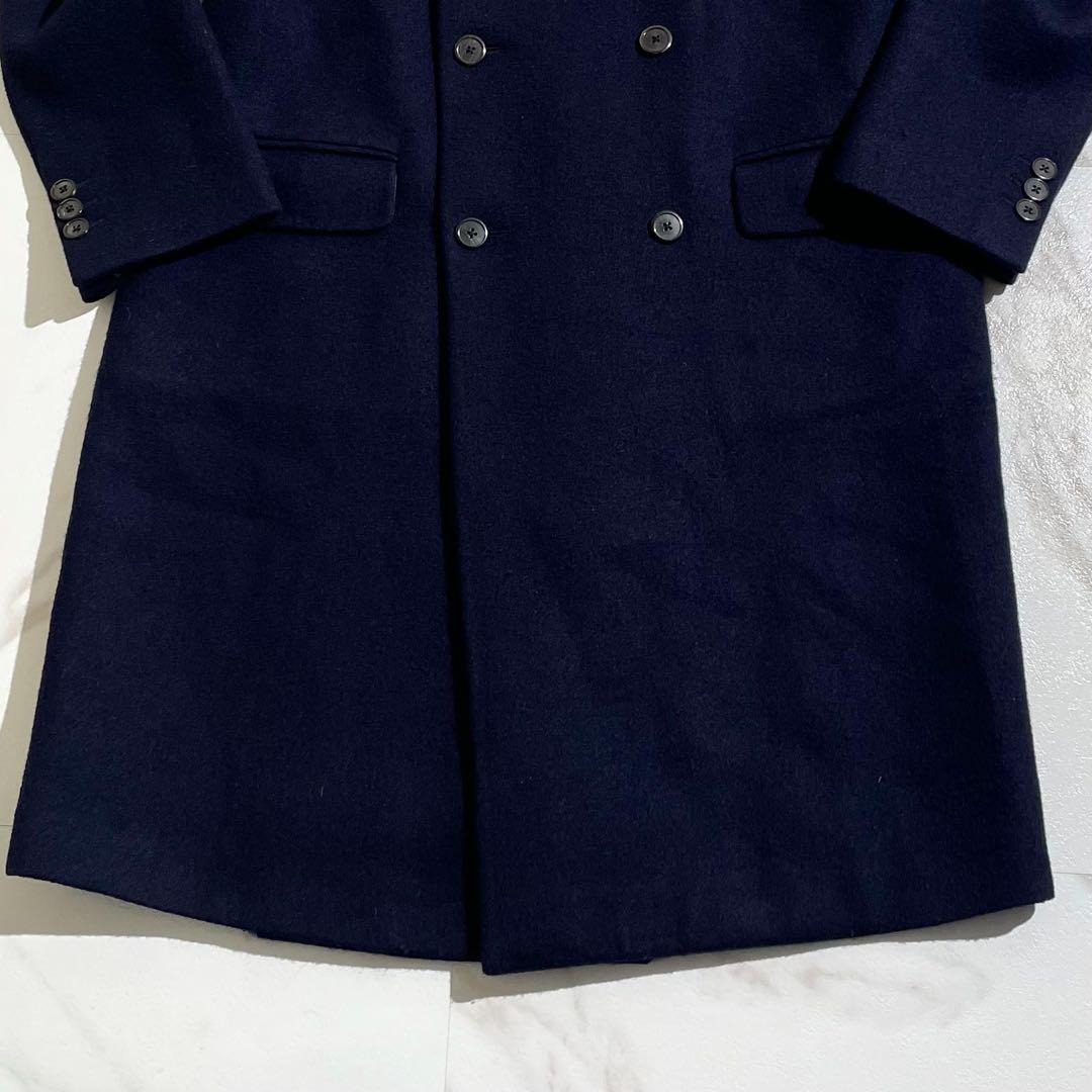 美品 プラダ ダブルチェスターコート XXLサイズ ネイビー ロング 【82】