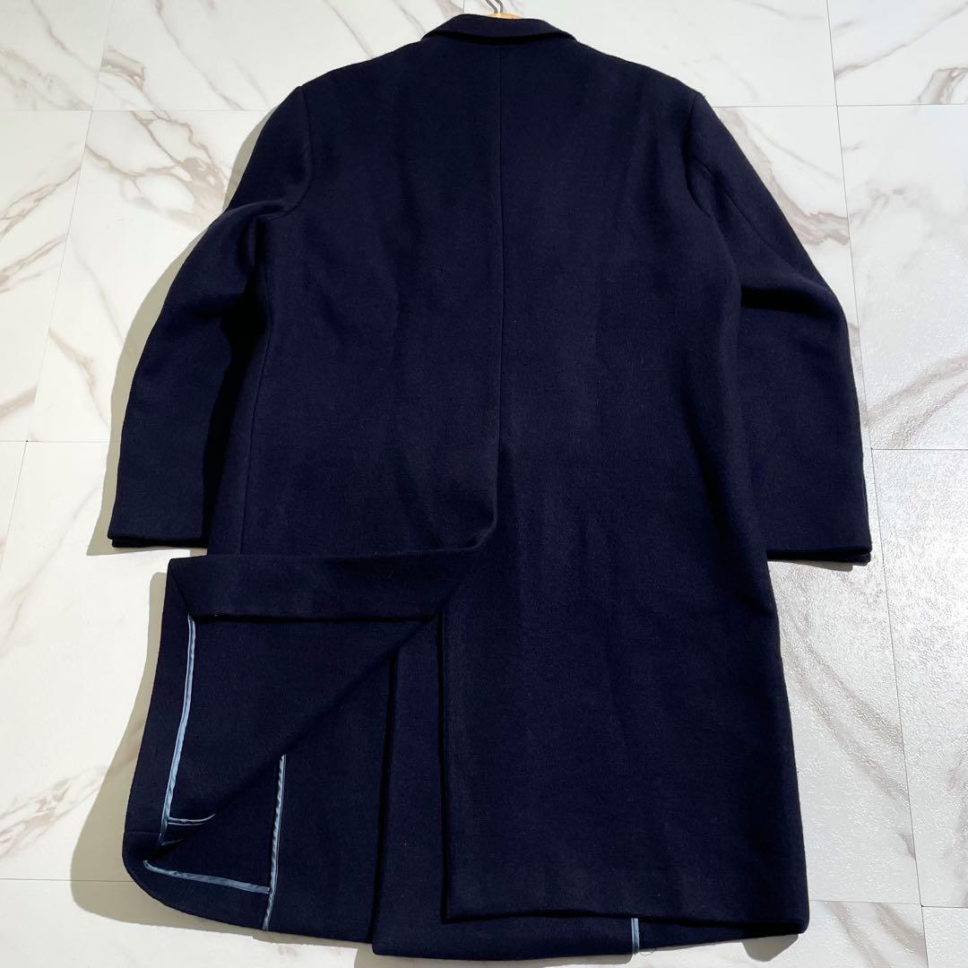 美品 プラダ ダブルチェスターコート XXLサイズ ネイビー ロング 【82】