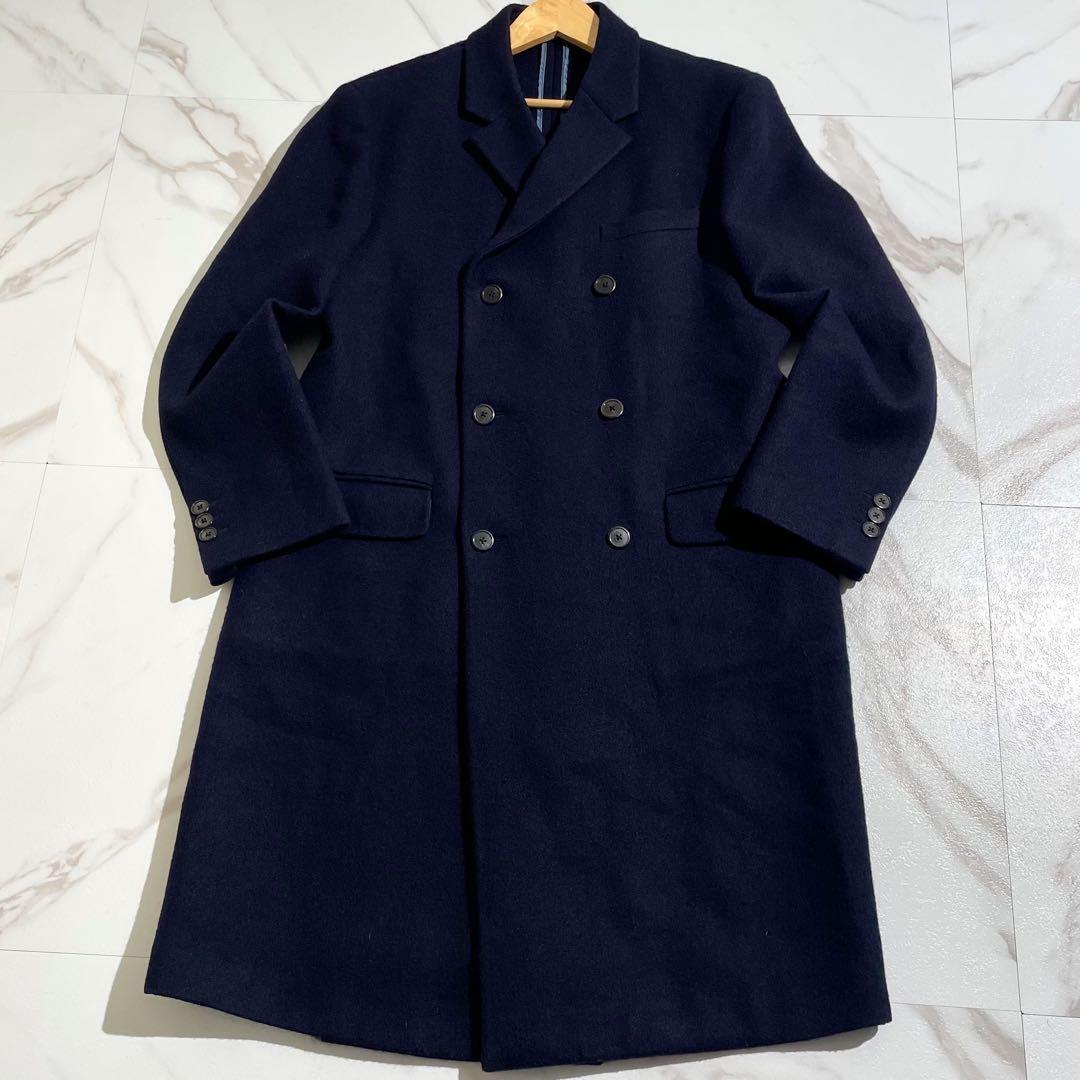 美品 プラダ ダブルチェスターコート XXLサイズ ネイビー ロング 【82】