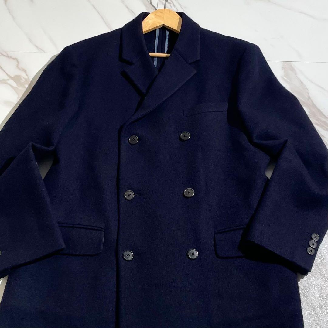 美品 プラダ ダブルチェスターコート XXLサイズ ネイビー ロング 【82】