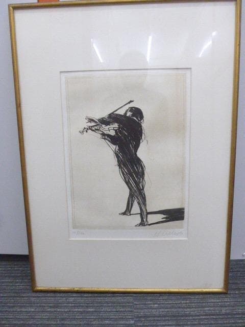 音楽家のリトグラフで人気のワイズバッシュのバイオリン弾き　サインとエディション