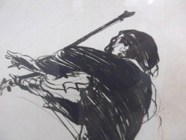 音楽家のリトグラフで人気のワイズバッシュのバイオリン弾き　サインとエディション