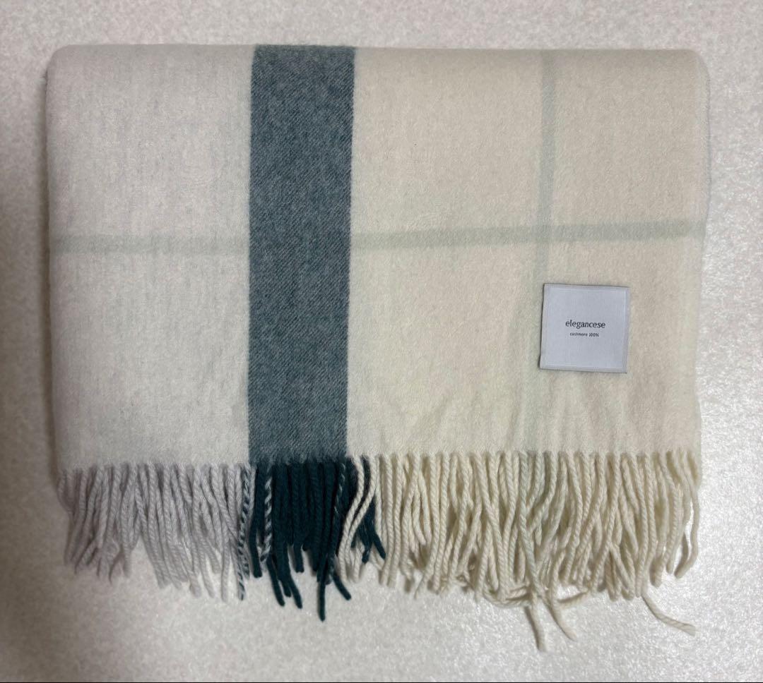 【elegancese】ピュアカシミヤ100% チェック大判マフラー／ストール