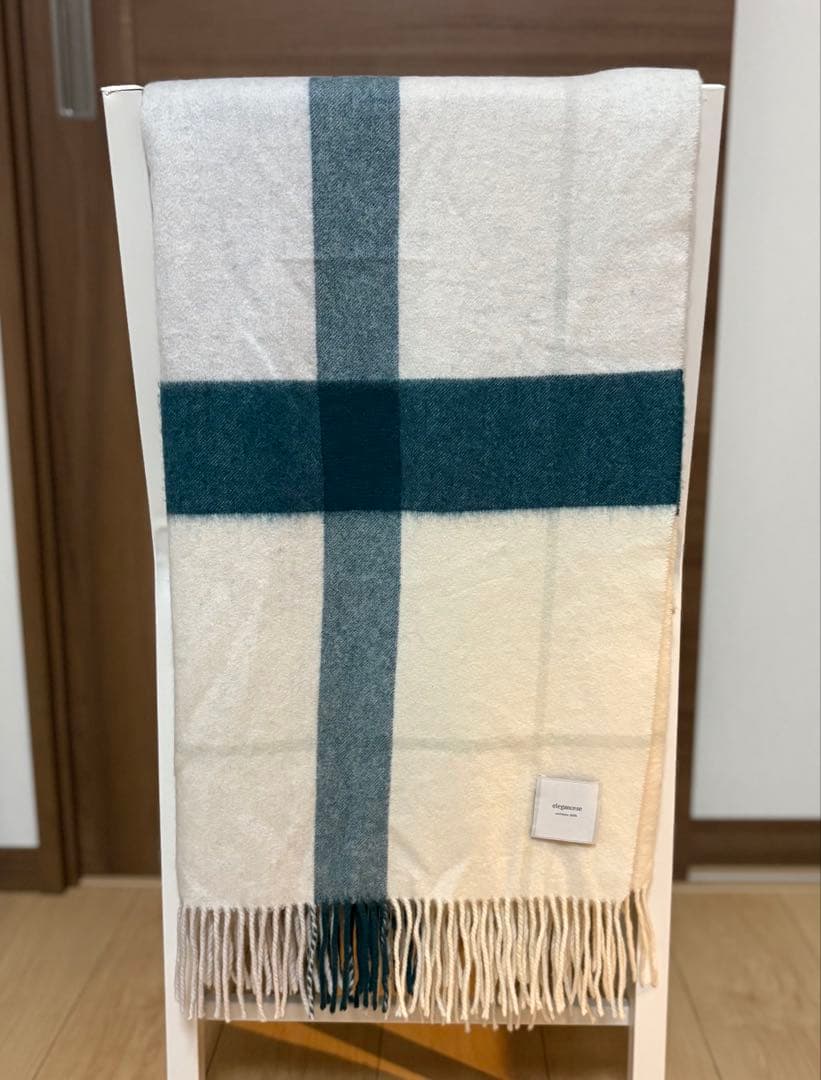 【elegancese】ピュアカシミヤ100% チェック大判マフラー／ストール