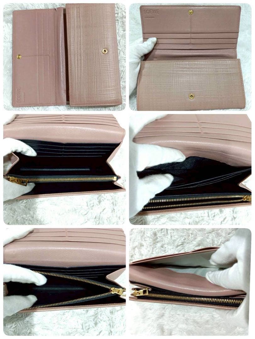 LOEWE コンチネンタルウォレット ピンク 長財布 レザー アナグラム