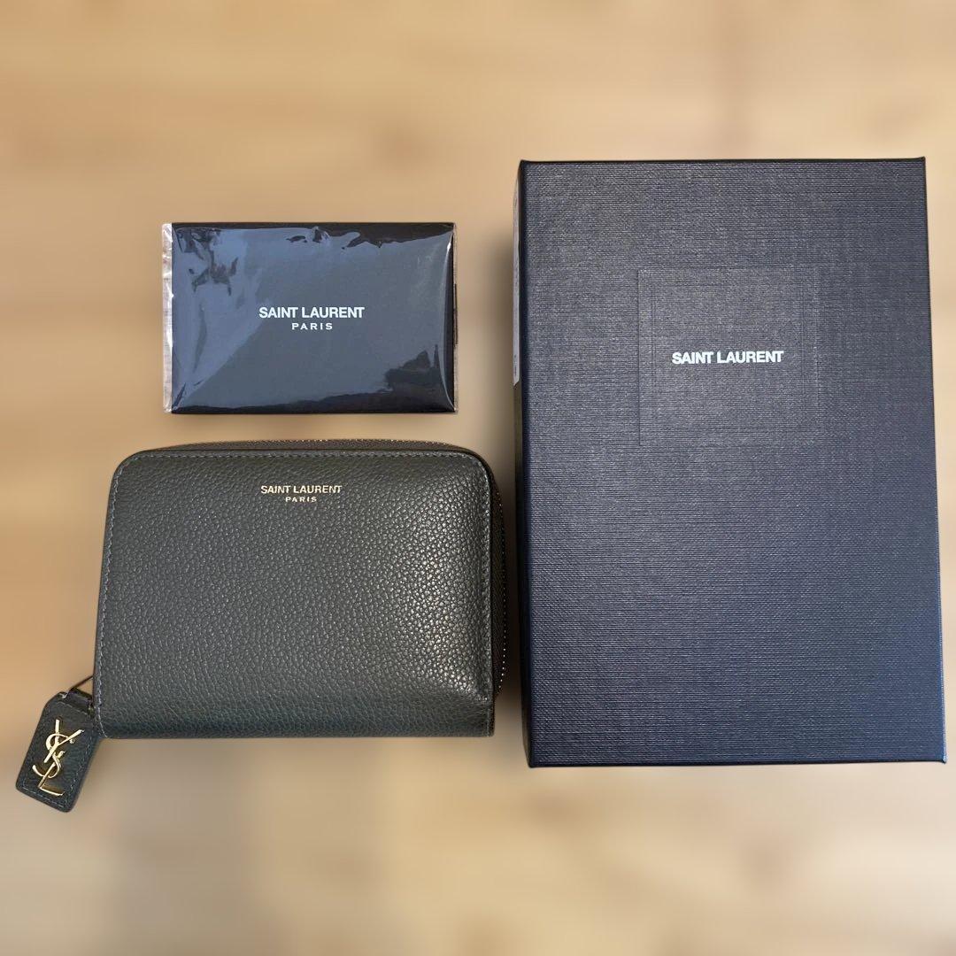 〈美品〉SAINT LAURENT PARIS 折り財布 レザー カーキ　箱有り