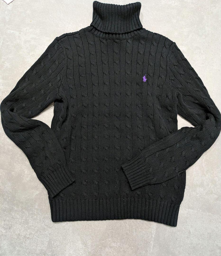 ラルフローレンスポーツ　タートルネック　刺繍　ブラック　コットン100%