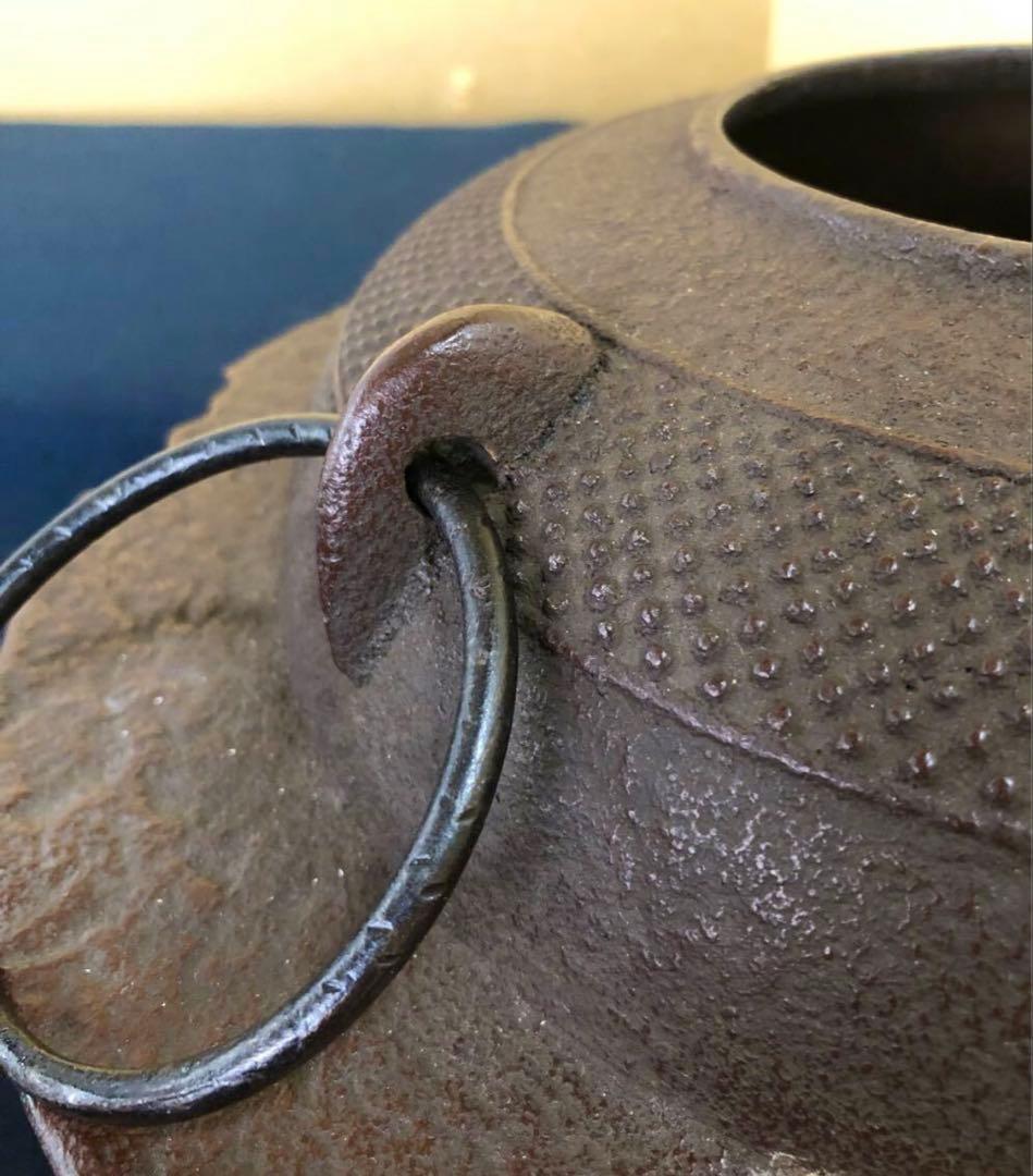 「祖」透木釜 帯霰 龍敏堂造 釜鐶 透木付 元箱 茶道具 (台①)