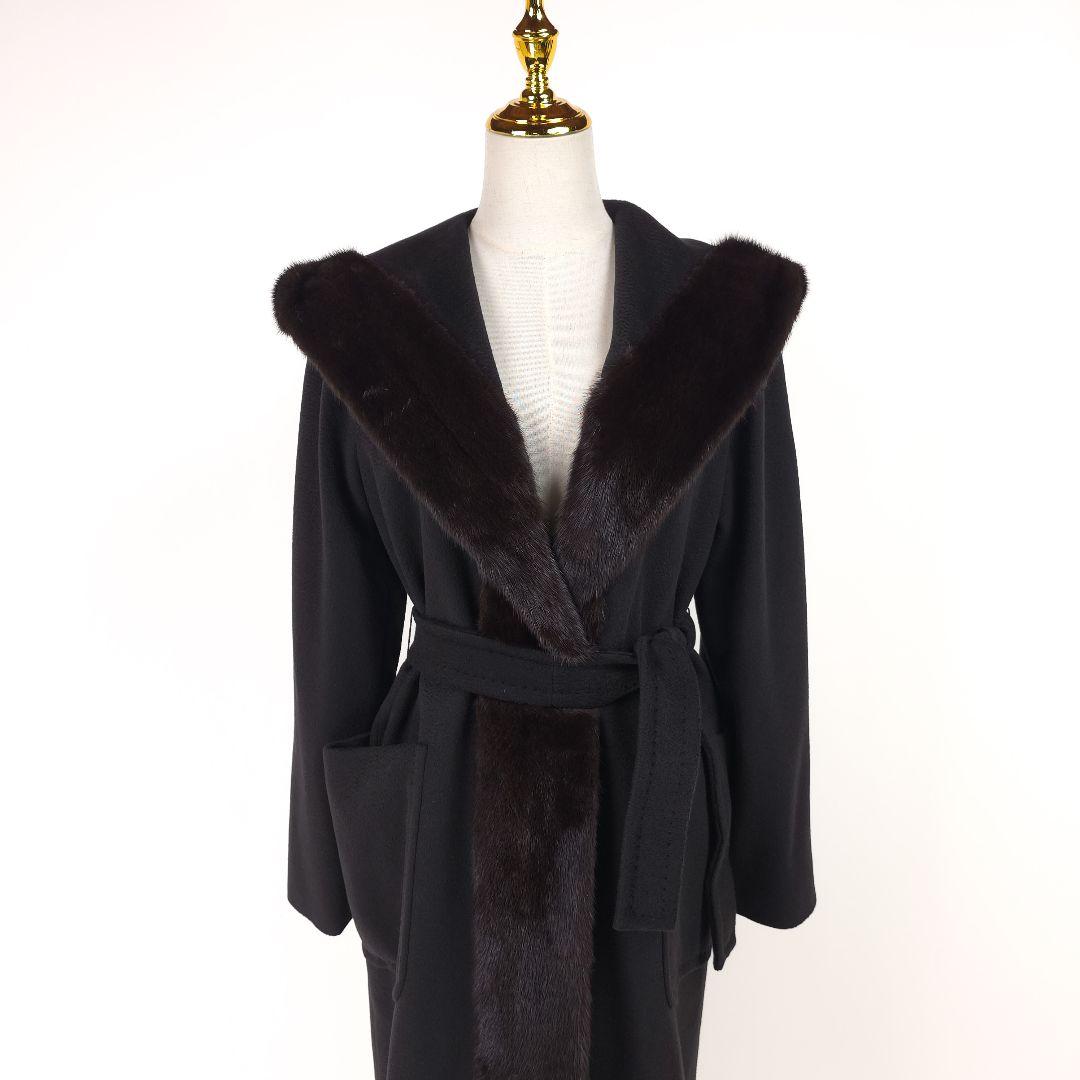 【新品同様】マックスマーラ ピュアカシミヤ ミンクファー フード コート 36