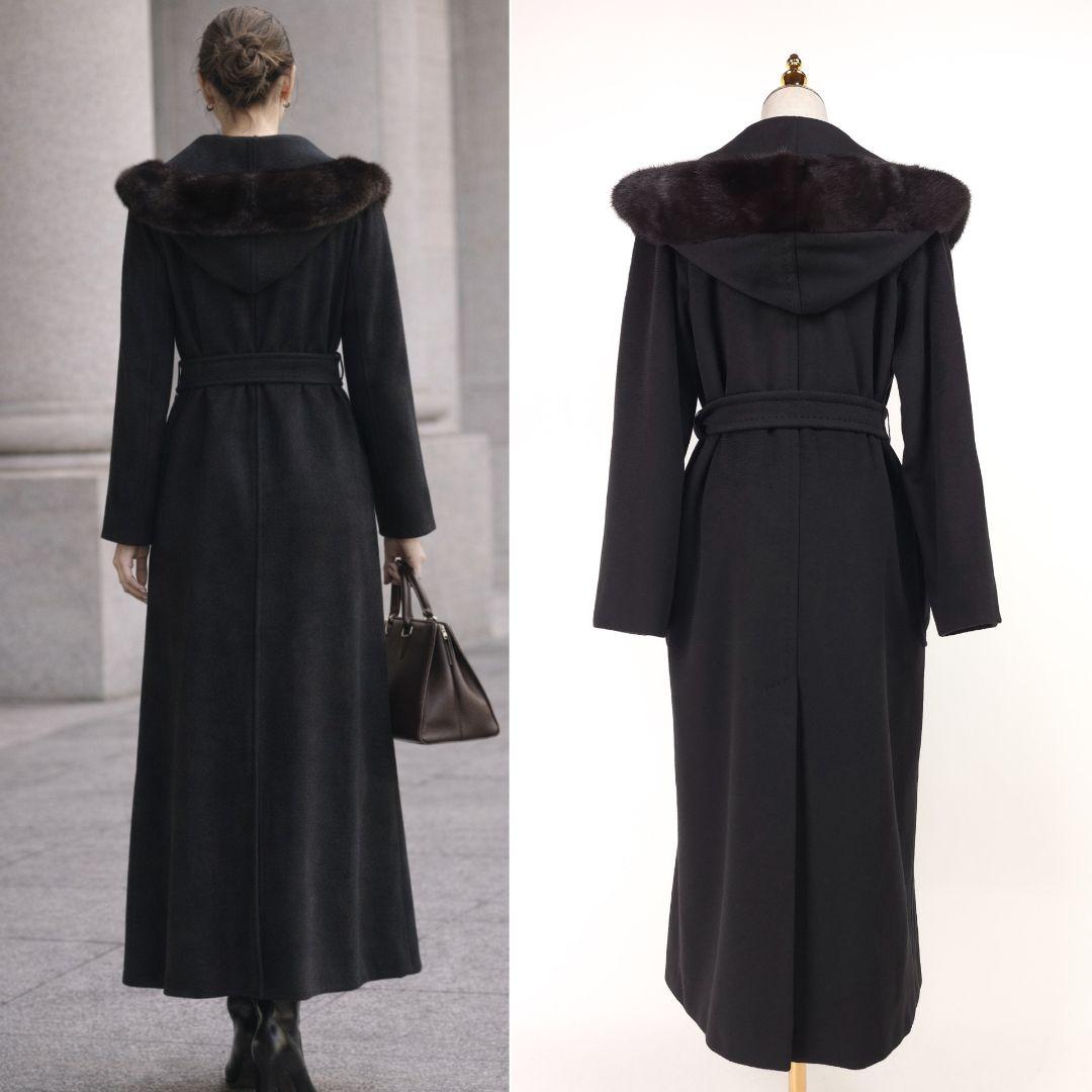 【新品同様】マックスマーラ ピュアカシミヤ ミンクファー フード コート 36