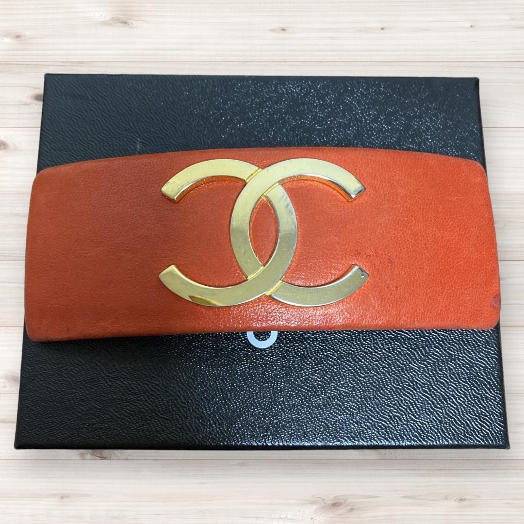 シャネル ココマーク バレッタ ヘアークリップ オレンジ朱色