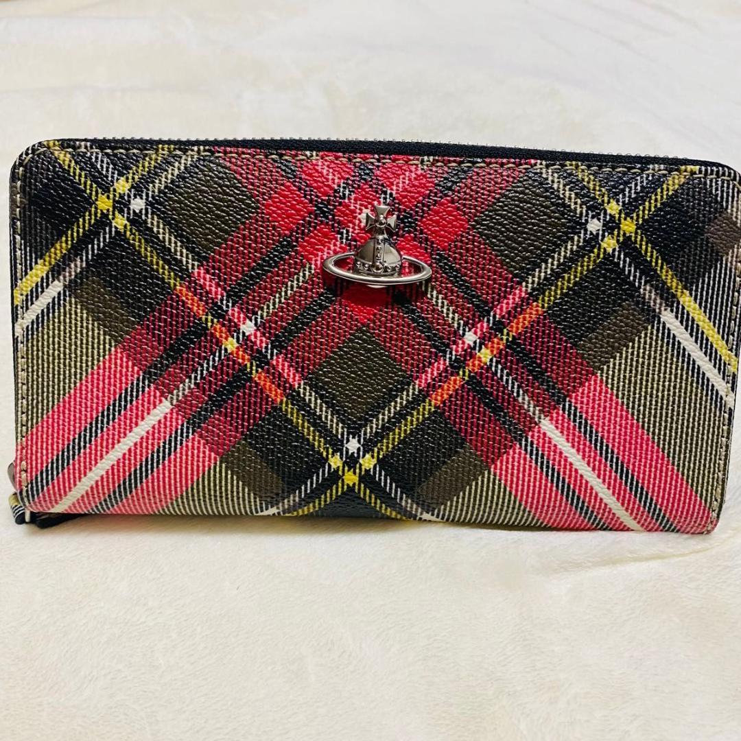 vivienne westwood チェック柄 ラウンドファスナー長財布