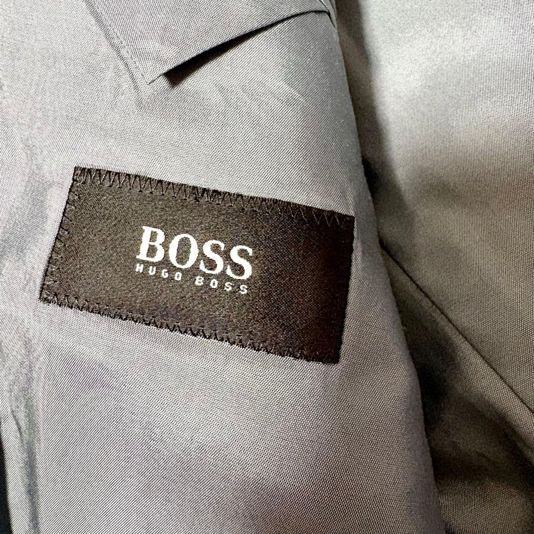 【極美品】ヒューゴボス　スーツ　セットアップ ブラック　ストライプ　シルク混　L