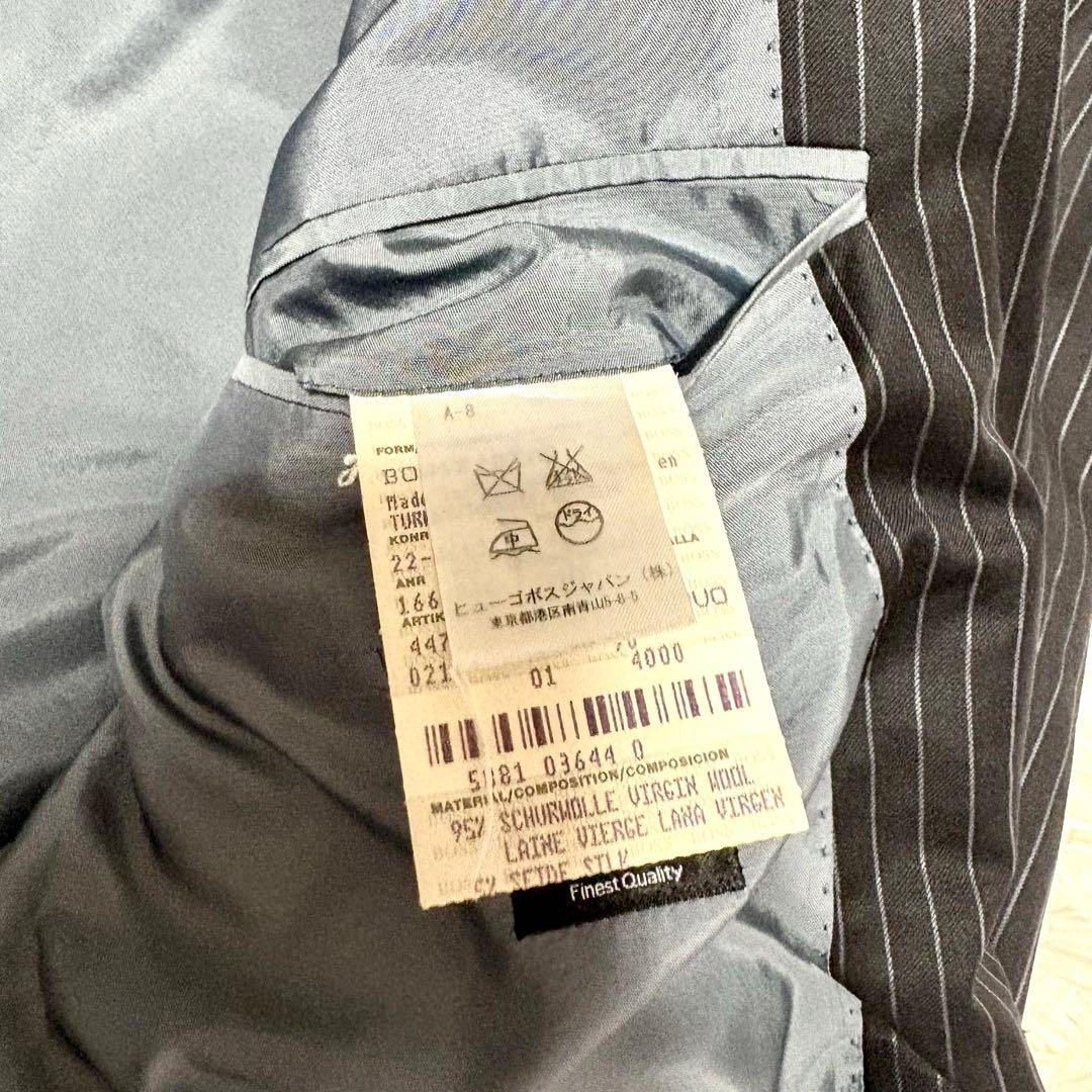 【極美品】ヒューゴボス　スーツ　セットアップ ブラック　ストライプ　シルク混　L