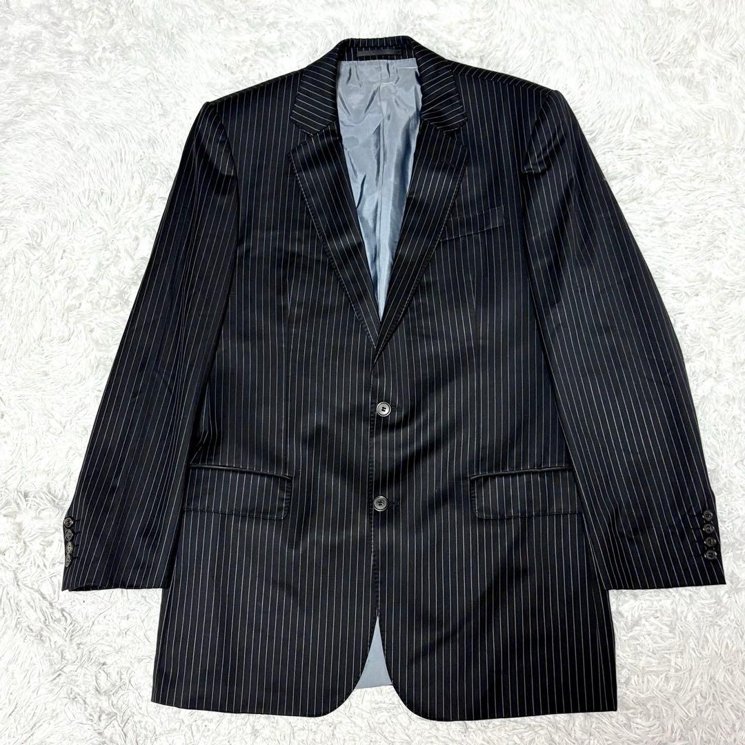 【極美品】ヒューゴボス　スーツ　セットアップ ブラック　ストライプ　シルク混　L