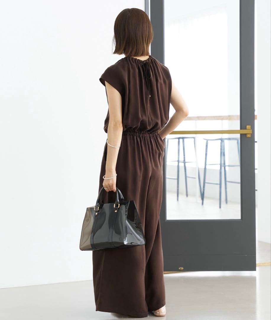 新品 IENA キュプラ ギャザーネックオールインワン ブラウン