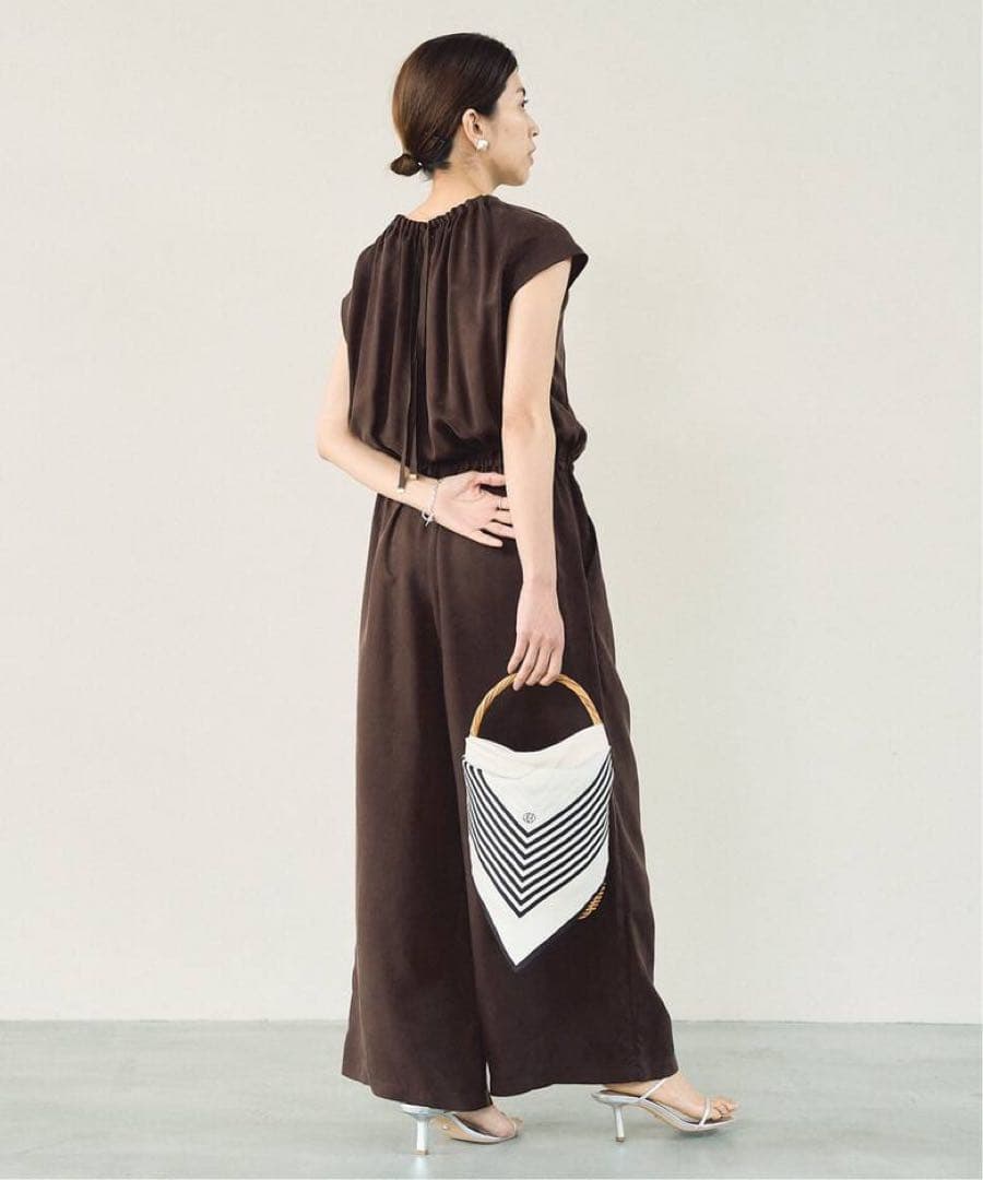 新品 IENA キュプラ ギャザーネックオールインワン ブラウン