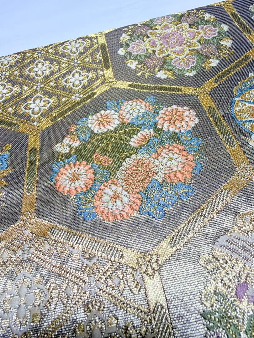 高級 袋帯 正絹 六通柄 ゴールド 金糸 フォーマル 訪問着 留袖 色無地