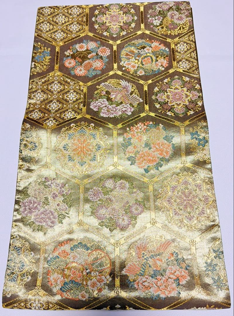 高級 袋帯 正絹 六通柄 ゴールド 金糸 フォーマル 訪問着 留袖 色無地