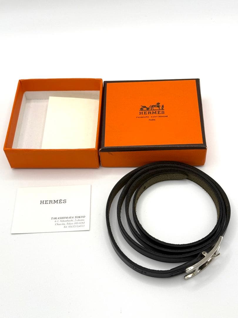 HERMES アピブレスレット アピ3 バングル 黒 シルバー金具 □D刻印