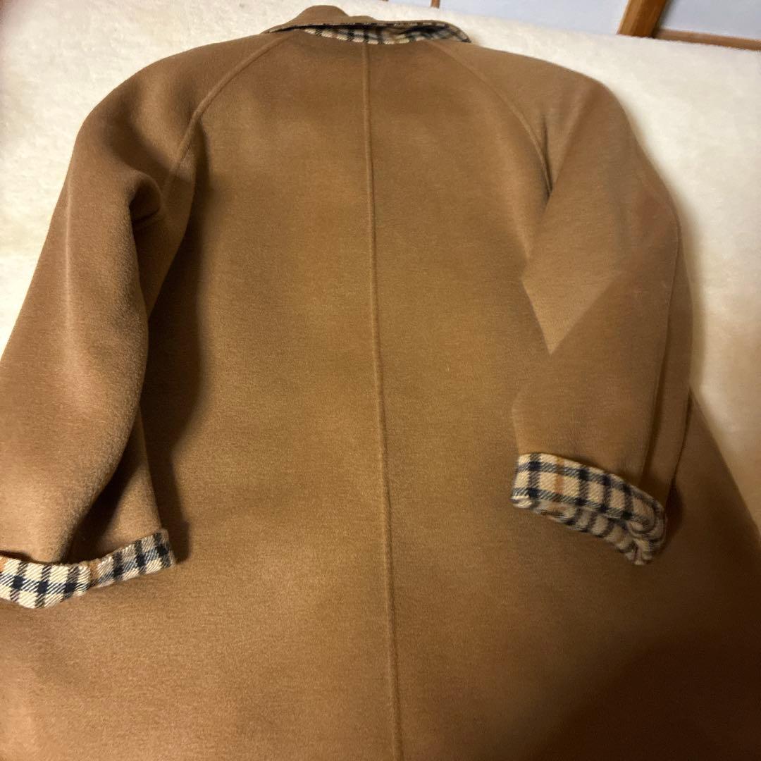 DAKS 茶ロングコート M 毛100. ハウスチェック柄