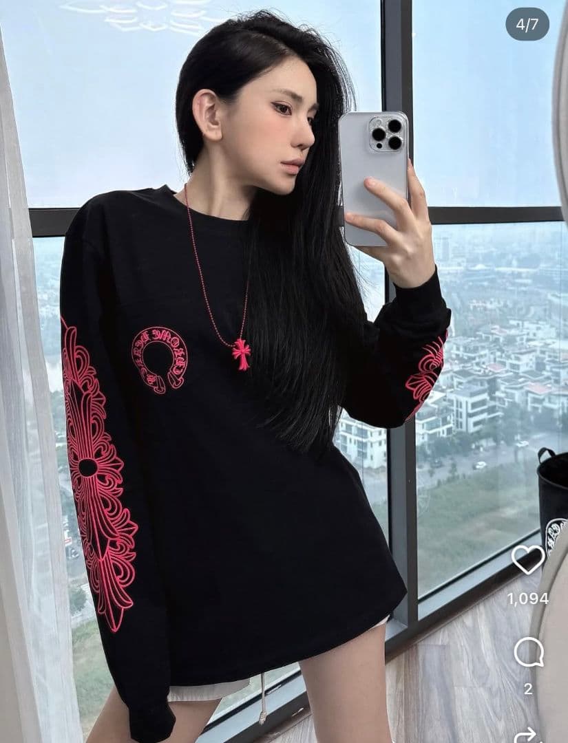 クロムハーツ ロンt フローラル クロス ピンク パーカー 長袖 ホースシュー