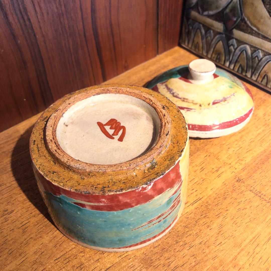 山田真萬　赤絵　蓋物