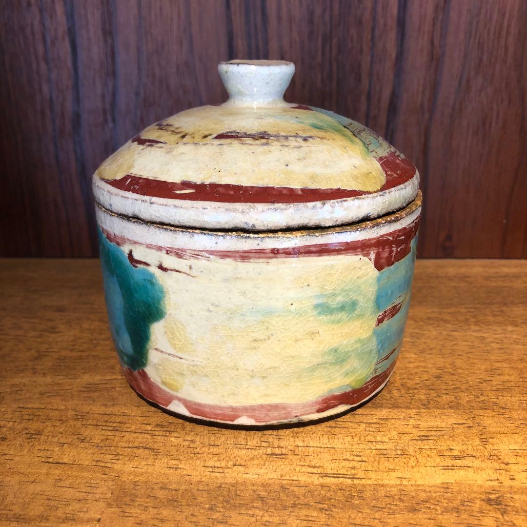 山田真萬　赤絵　蓋物