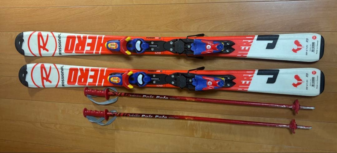 【中古】ROSSIGNOL HERO スキー板120cm ブーツ、ストックセット