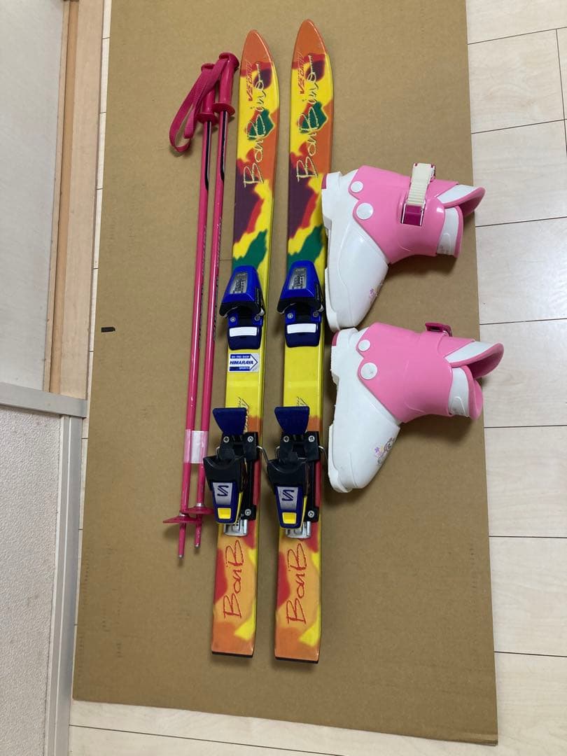 サロモン　キッズ用　スキー板100cm ブーツ19cm ストック80cm セット