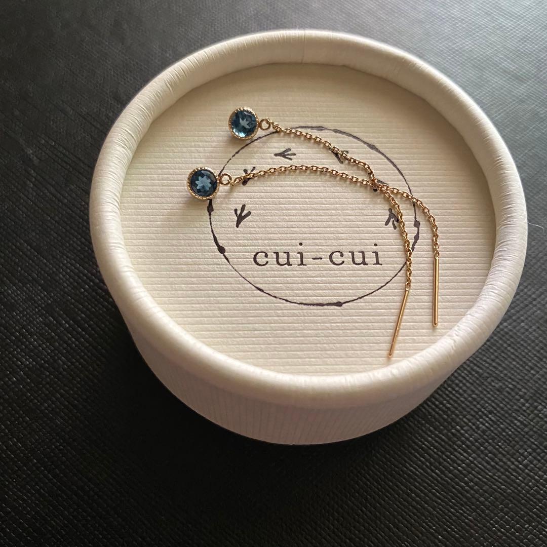 cui-cui K10 ロンドンブルートパーズ ロングピアス アメリカンピアス