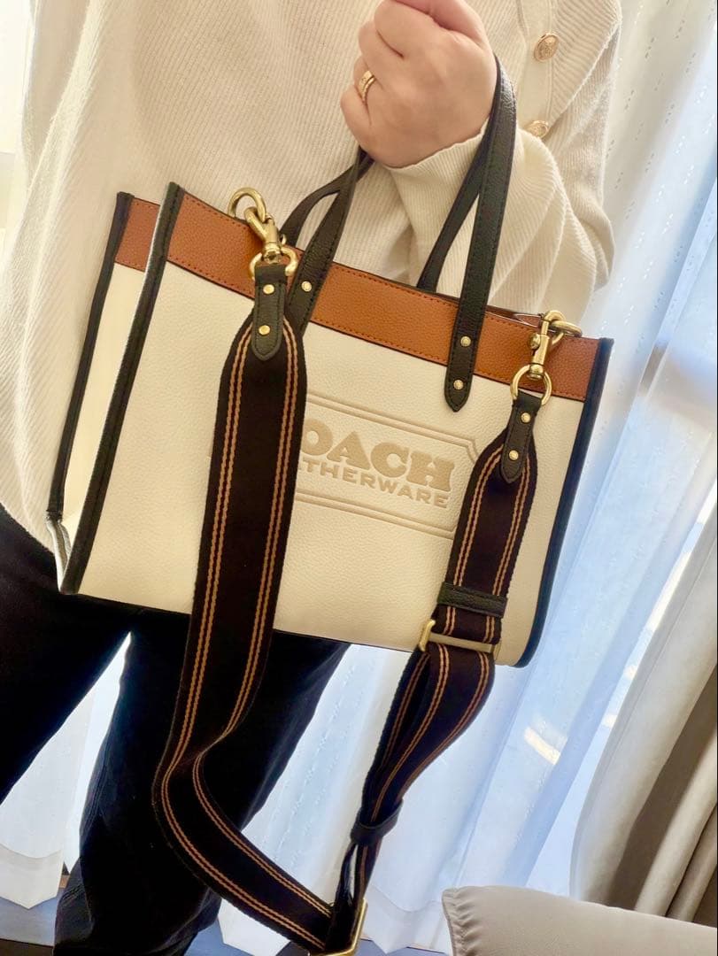 COACH C0777トートバッグ　ショルダー付き　2WAY ホワイトxブラウン