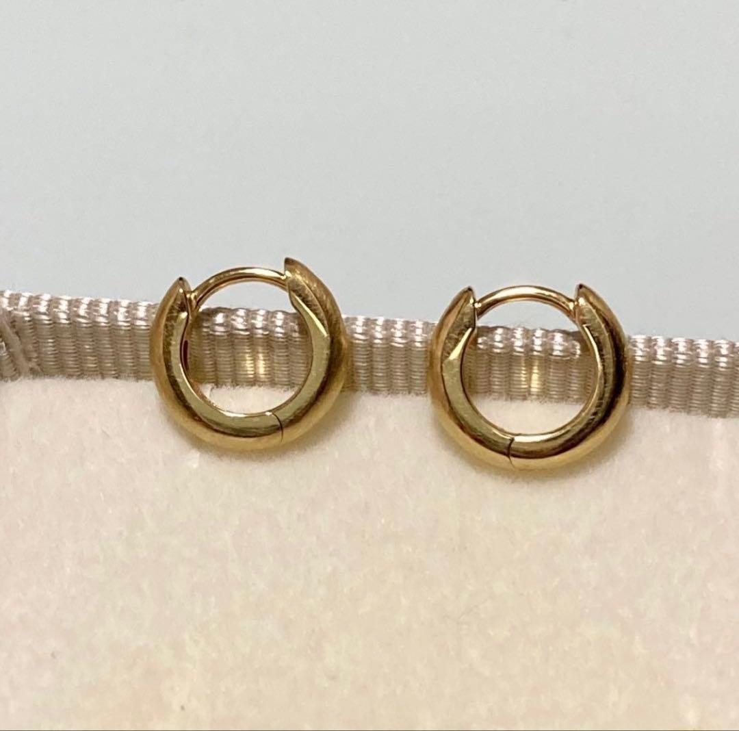 K18 ヘアライン フープピアス etek18 シンプル 高品質