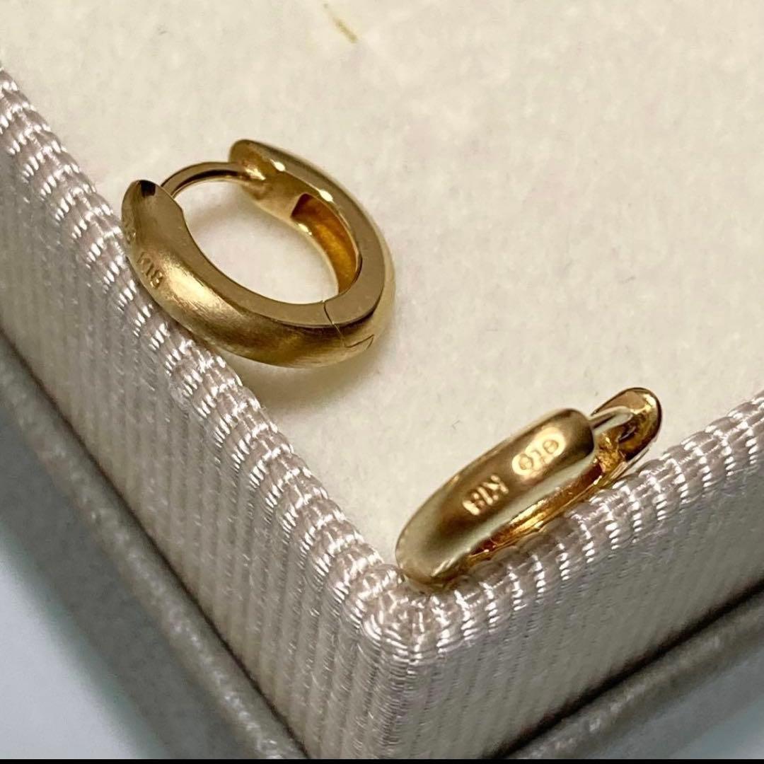 K18 ヘアライン フープピアス etek18 シンプル 高品質