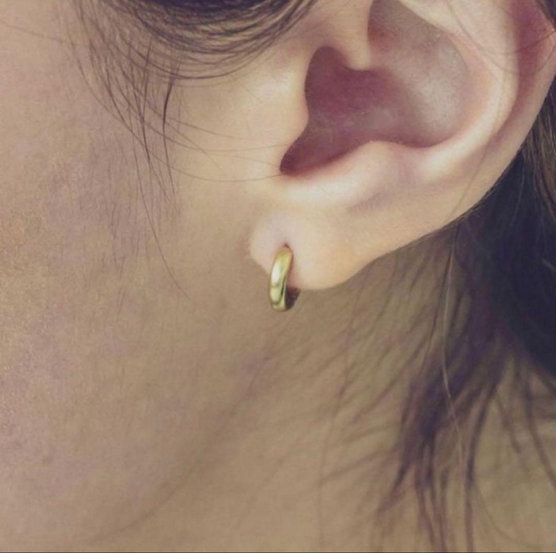 K18 ヘアライン フープピアス etek18 シンプル 高品質