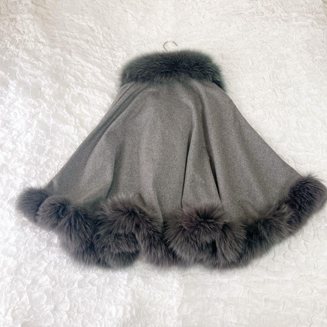 SAGA FURS ポンチョ カシミヤ100％ ブルーフォックス ラビット 毛皮