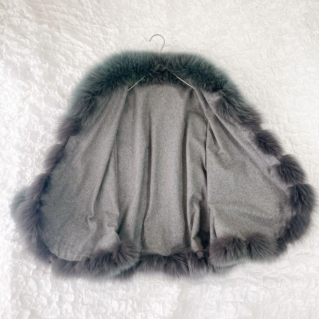 SAGA FURS ポンチョ カシミヤ100％ ブルーフォックス ラビット 毛皮