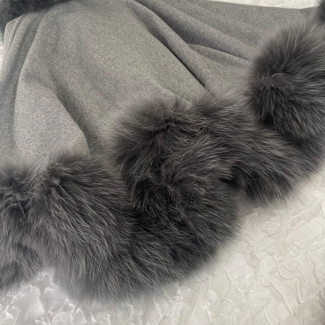 SAGA FURS ポンチョ カシミヤ100％ ブルーフォックス ラビット 毛皮