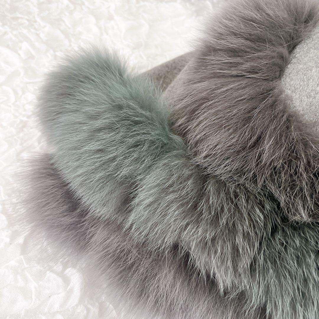 SAGA FURS ポンチョ カシミヤ100％ ブルーフォックス ラビット 毛皮