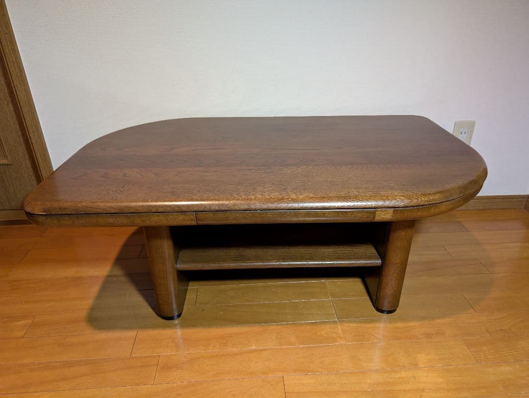 《送料込》カリモク 天然木ローテーブル デスク 引き出し付 ブラウン センター