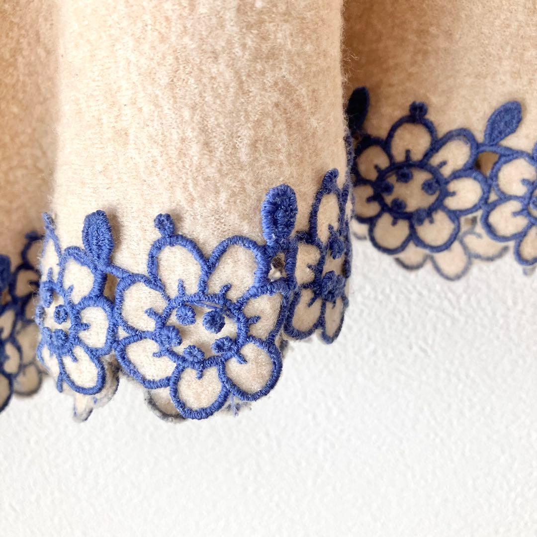 45R 縮絨ウール 裾刺繍 オーバーサイズチュニックプルオーバー トップス