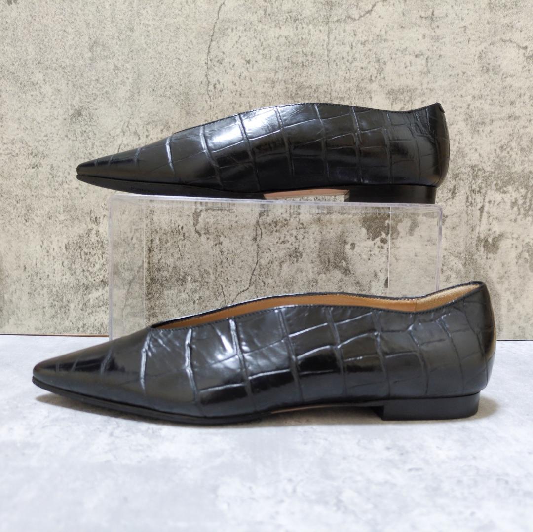 【美品】PELLICO フラットシューズ クロコ ソフト Vカット レザー 36